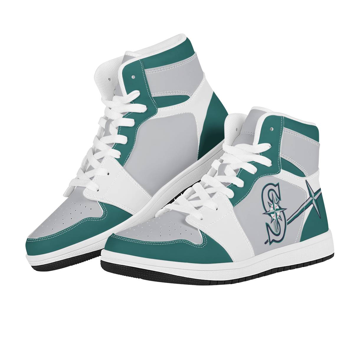Men's Seattle Mariners High Top Leather AJ1 Sneakers 001